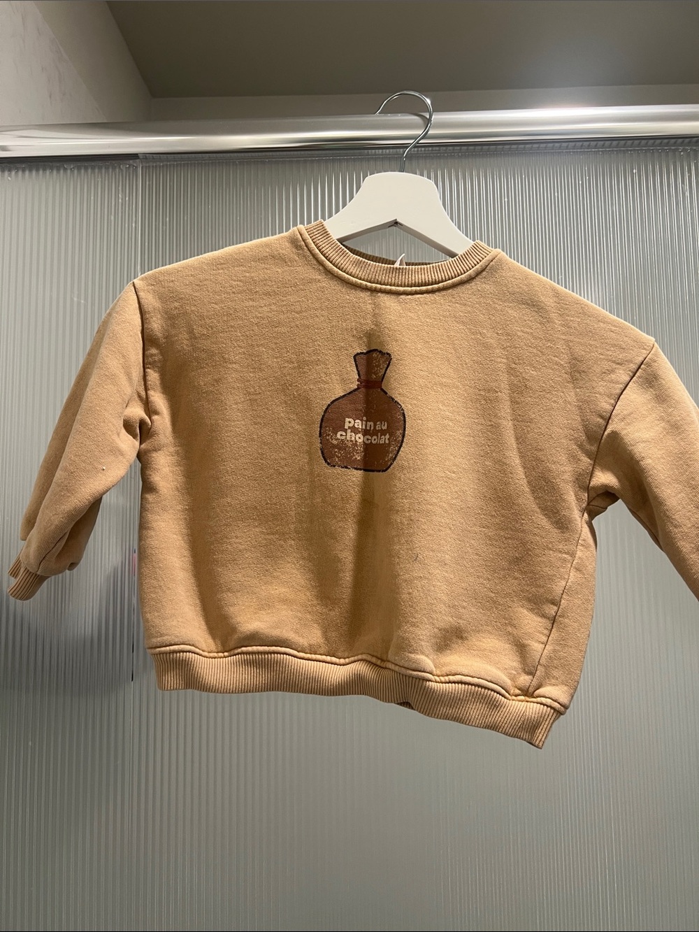 Zara Kids Tan 'Pain au Chocolat' Embroidered Crewneck Sweatshirt